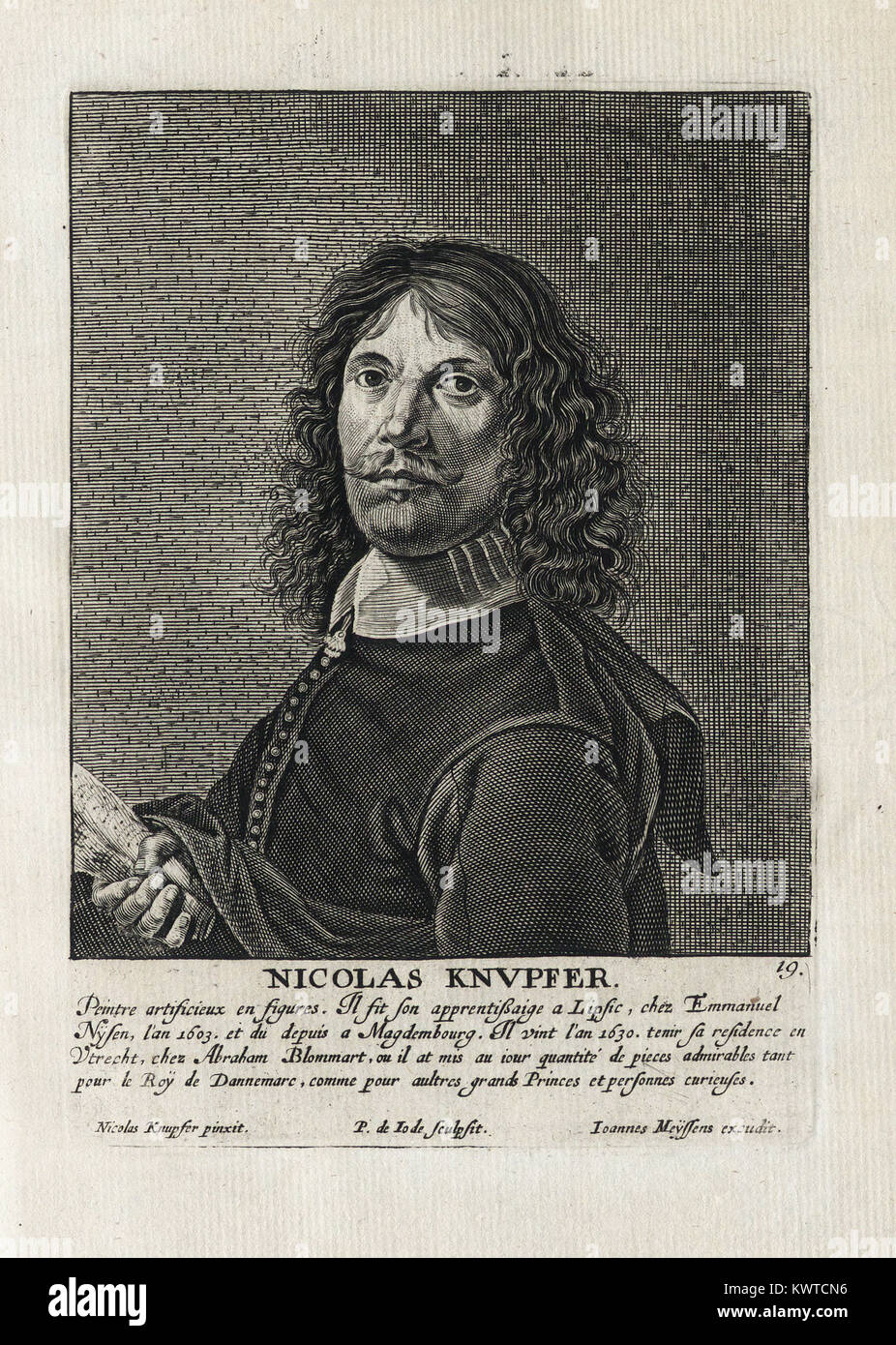 NICOLAS KNUPFER - Woodcut portrait and short biography (old french language) - Engraving 17th century Stock Photo