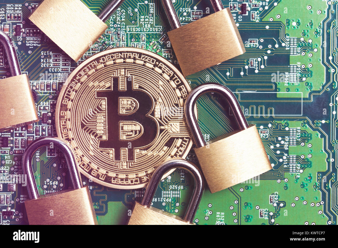 bitcoin security concept. Gold coin with padlock Stock Photo - Alamy