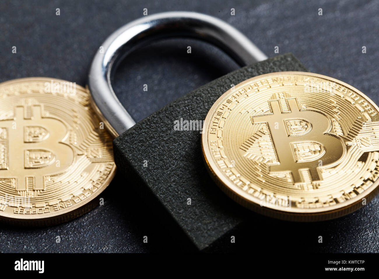bitcoin security concept. Gold coin with padlock Stock Photo - Alamy