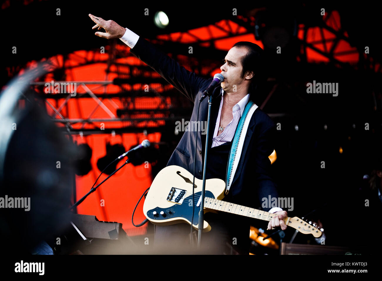 The Australian musician, composer, author and singer Nick Cave is here pictured at a live concert with his band The Bad Seeds at Roskilde Festival 2009. Denmark 03/07 2009. Stock Photo