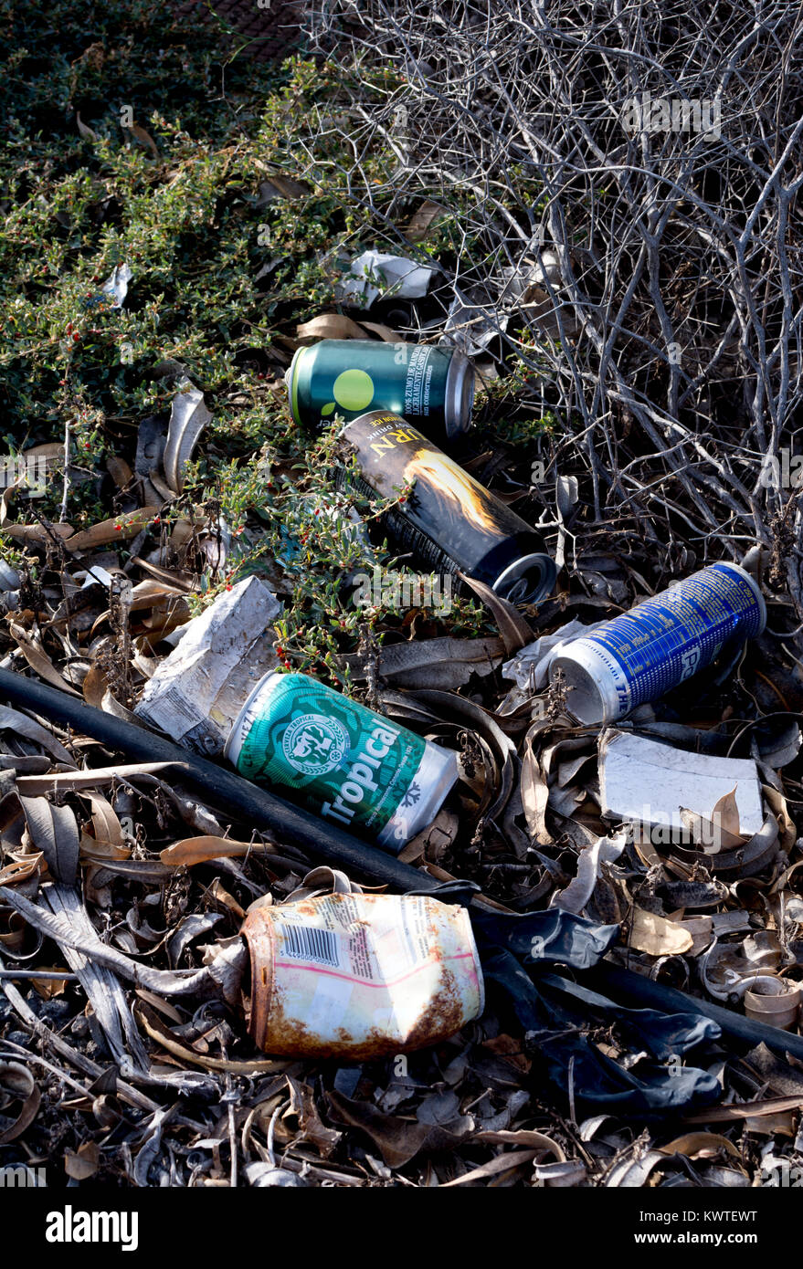 Litter in Lanzarote, Canary Islands, Spain. Stock Photo