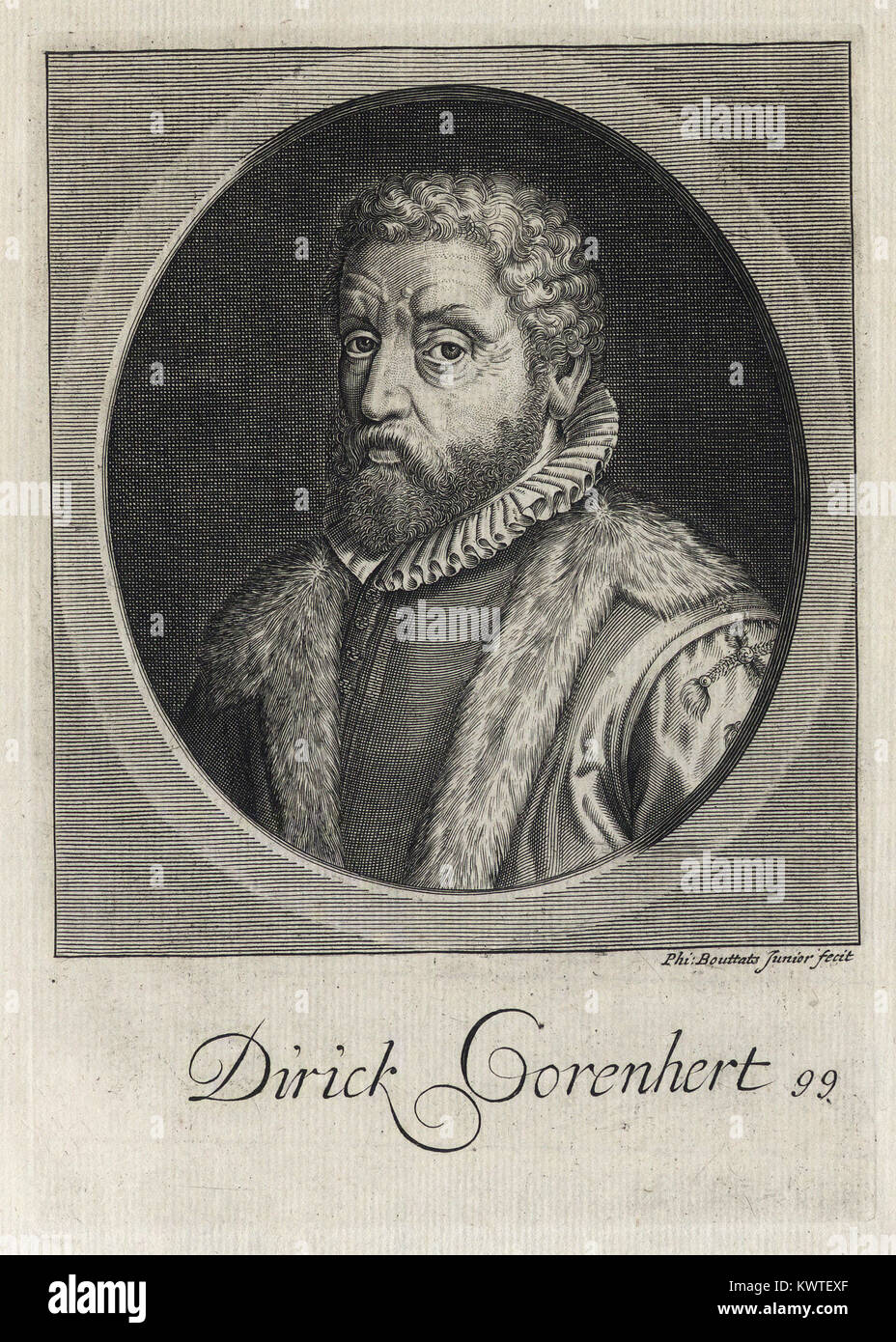 DIRICK GORENHERT - Woodcut portrait   - Engraving 17th century Stock Photo