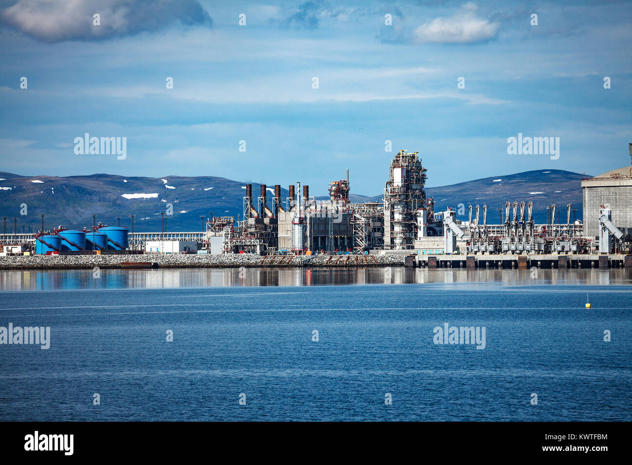 Hammerfest Island Muolkkut Northern Norway, gas processing plant. Stock Photo