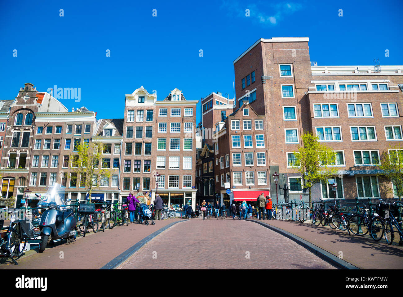 Amsterdam, Netherlands - April 19, 2017: Historical bridge Armbrug over canal in Amsterdam, Holland Stock Photo