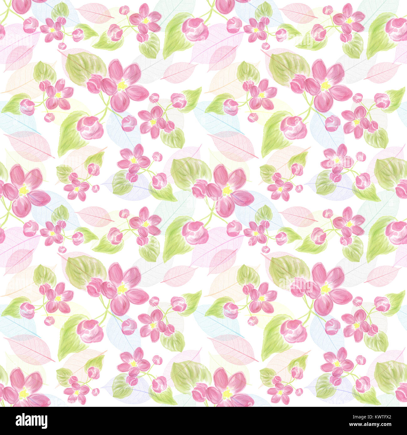 seamless pattern with pink flowers and leaves. Endless texture for your ...