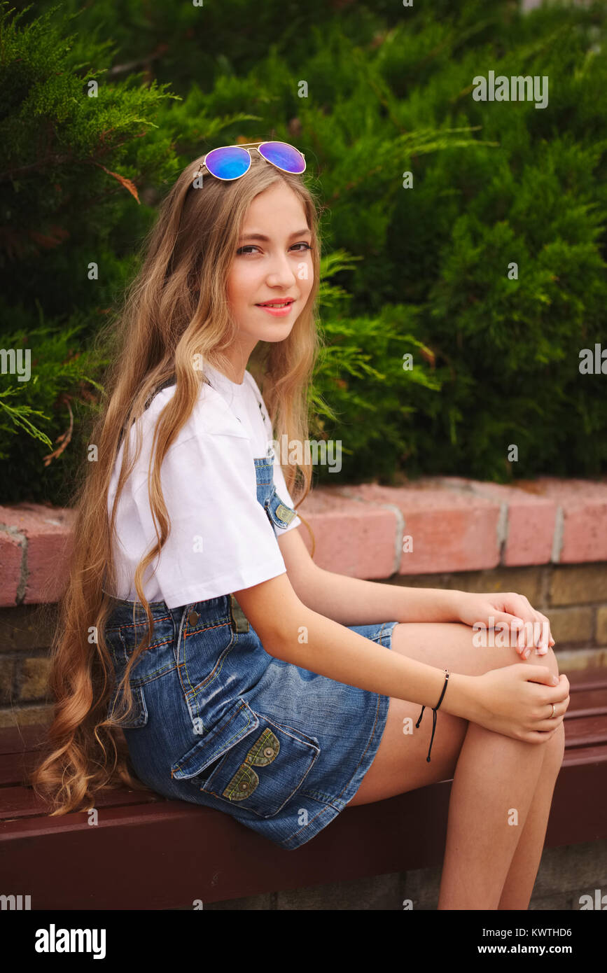 portrait of beautiful young girl with long hair Stock Photo - Alamy