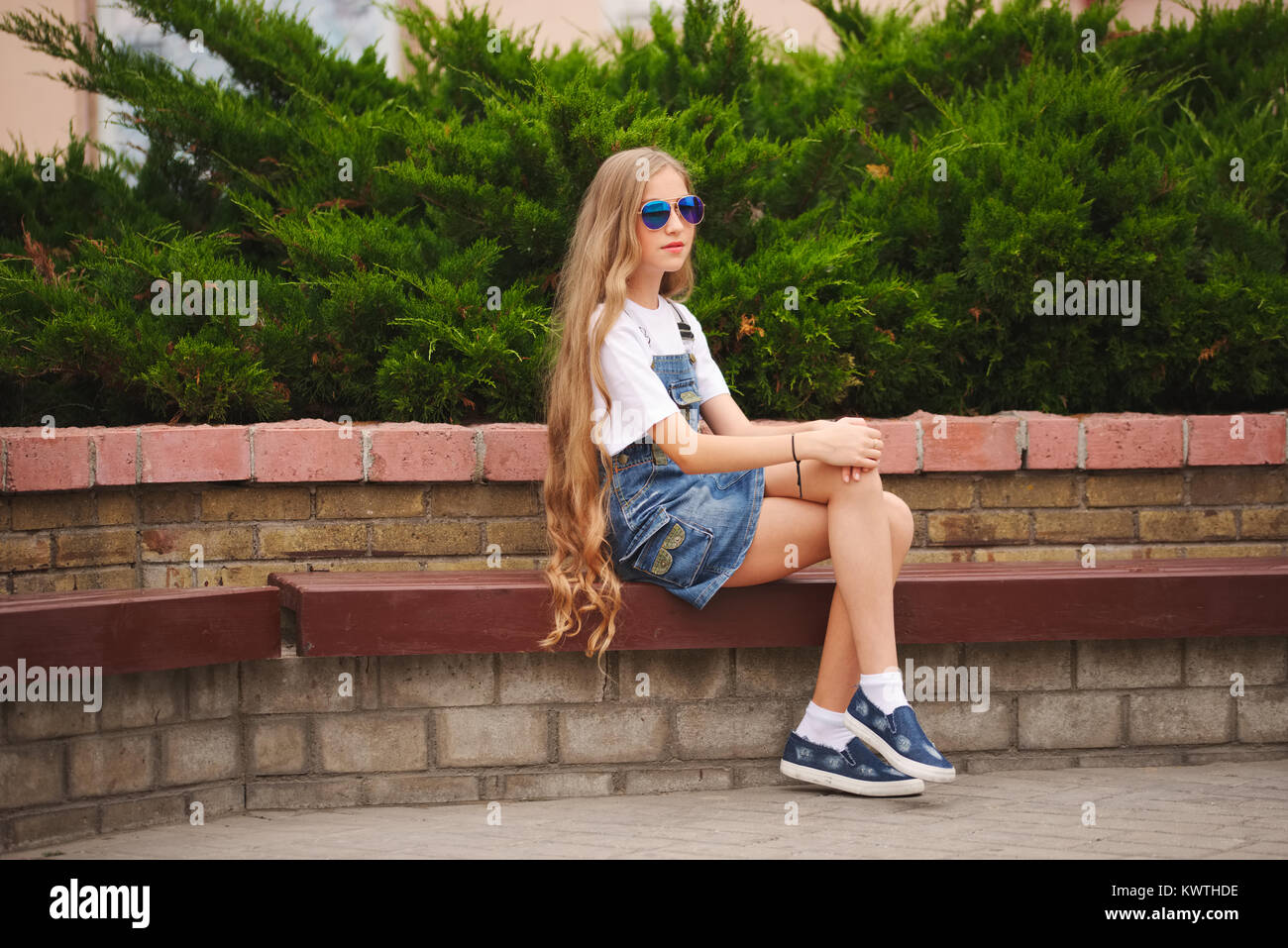 portrait of beautiful young girl with long hair Stock Photo - Alamy