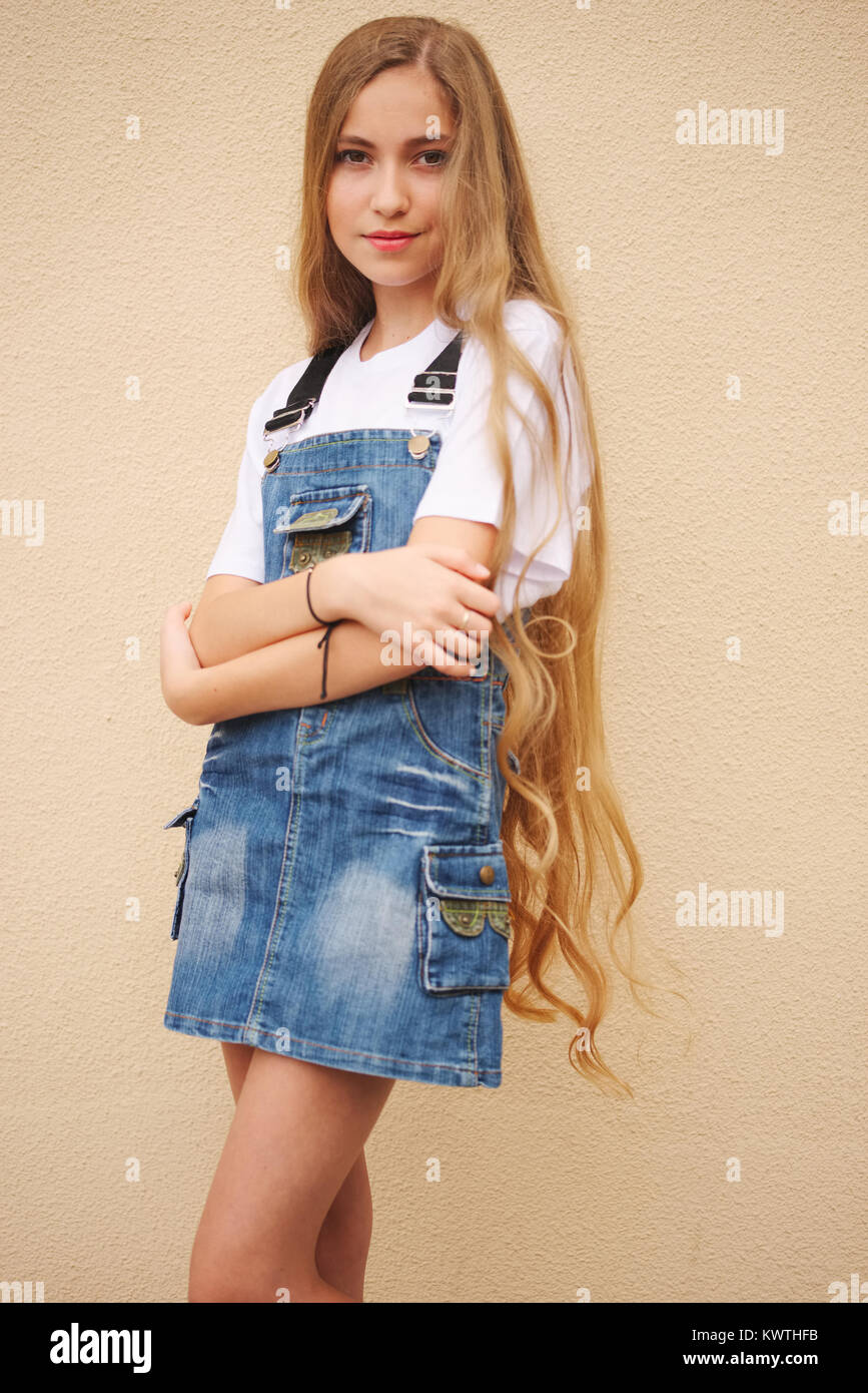 portrait of beautiful young girl with long hair Stock Photo - Alamy