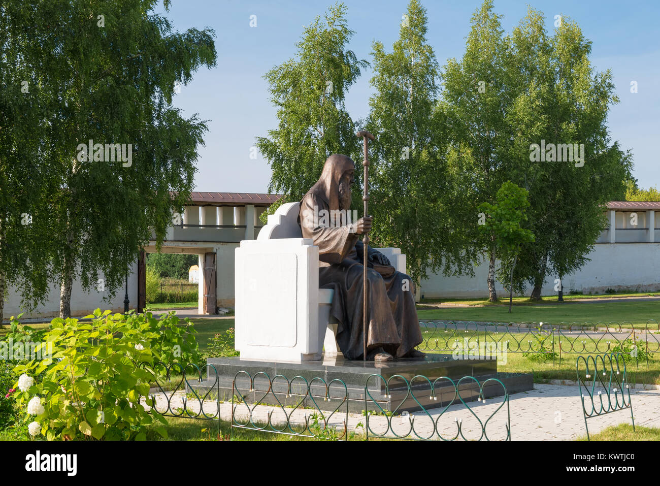 STARITSA, RUSSIA - AUGUST 13, 2017: The monument to St. Job in the Holy Dormition Monastery in Staritsa, Tverskaya oblast Stock Photo