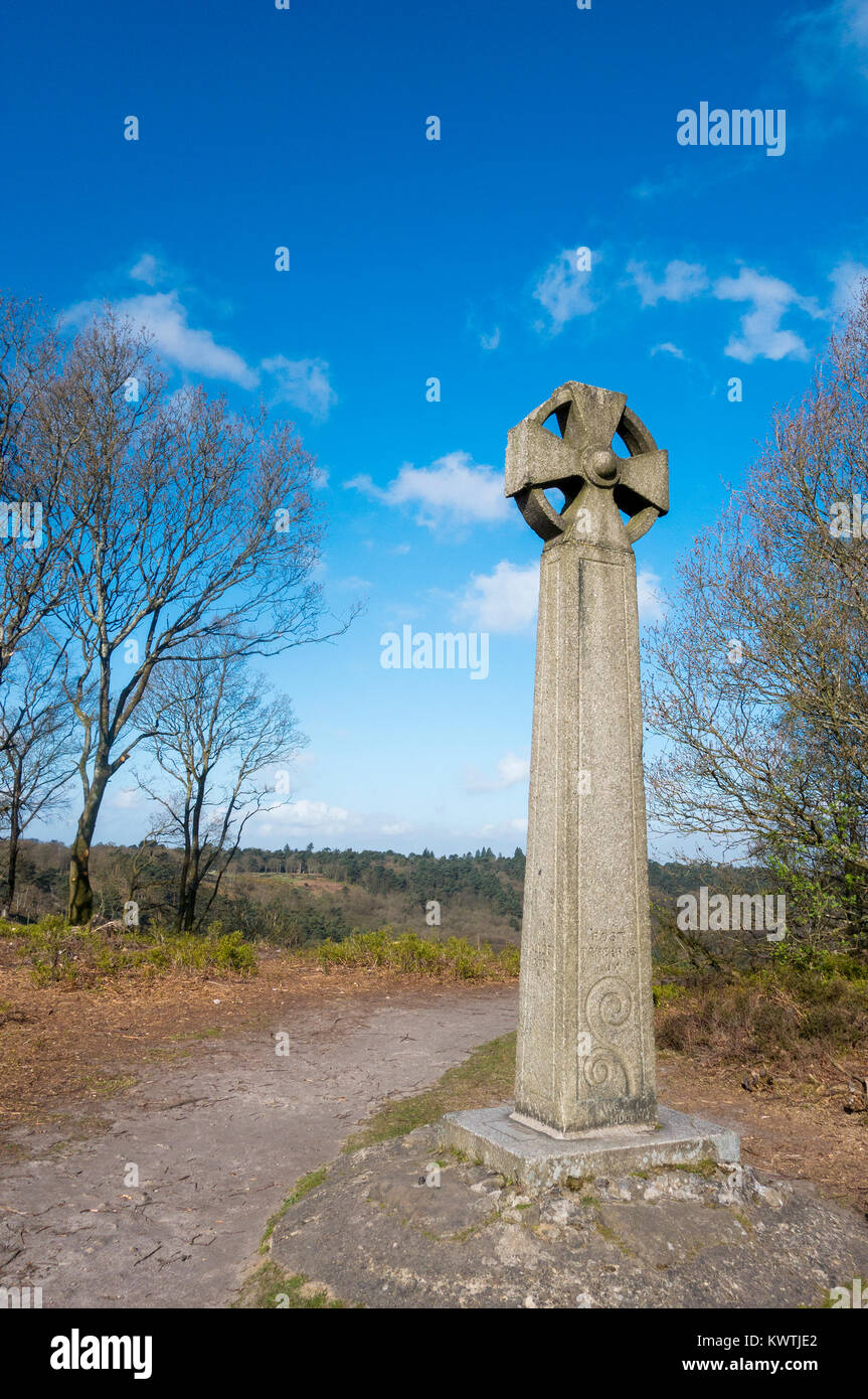 The stone Celtic Cross on Gibbet Hill, Hindhead, Surrey, UK Stock Photo
