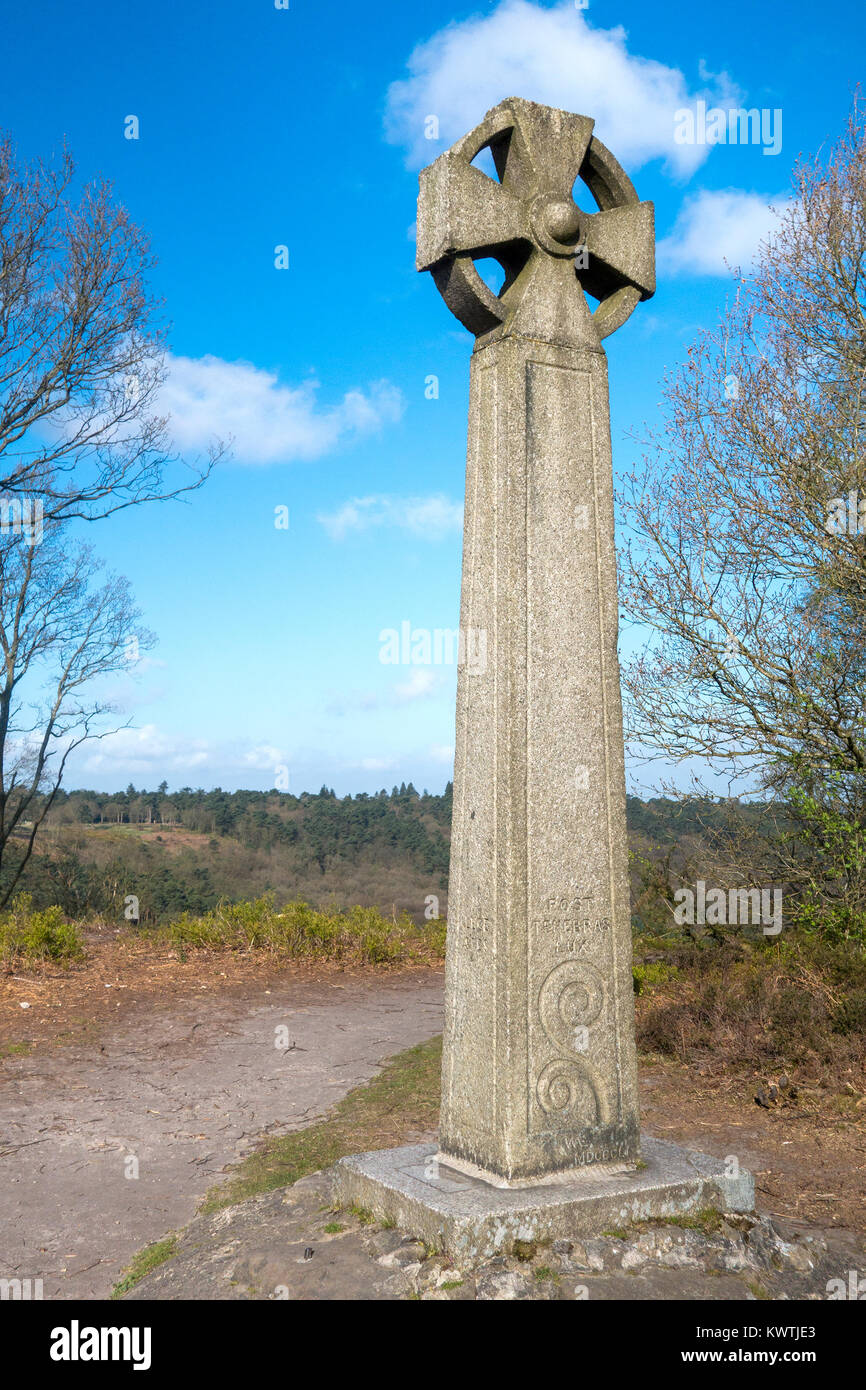 The stone Celtic Cross on Gibbet Hill, Hindhead, Surrey, UK Stock Photo