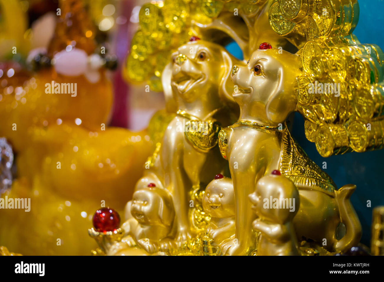 Dog ornaments on sale before the celebrations of the Chinese New Year 2018,SM City Mall,Cebu City,Philippines Stock Photo