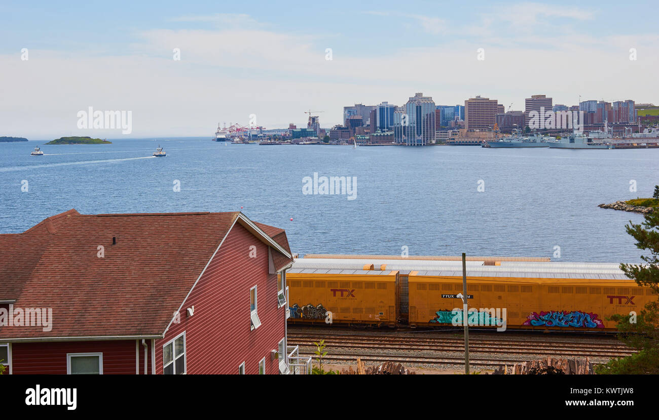 View from Dartmouth towards Halifax skyline and waterfront, Nova Scotia, Canada Stock Photo