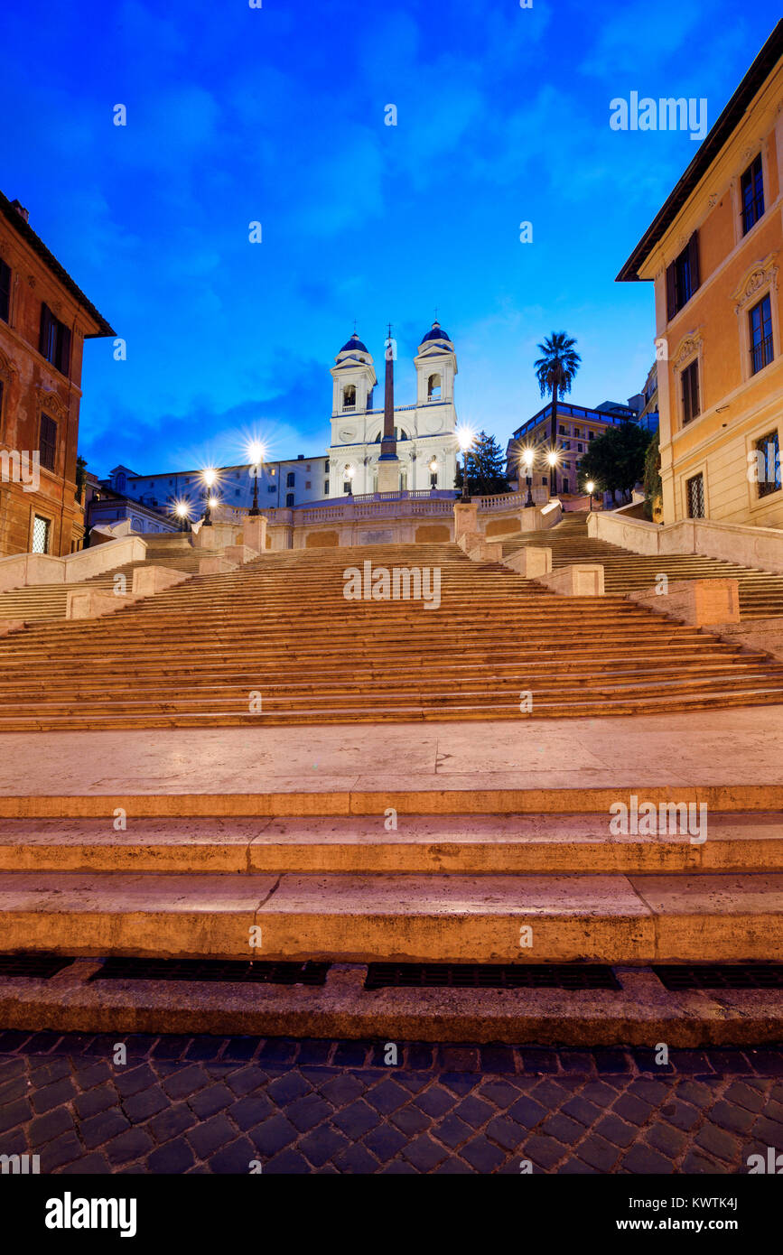 Spanish Steps at night, Piazza di Spagna, Rome, Lazio, Italy Stock Photo