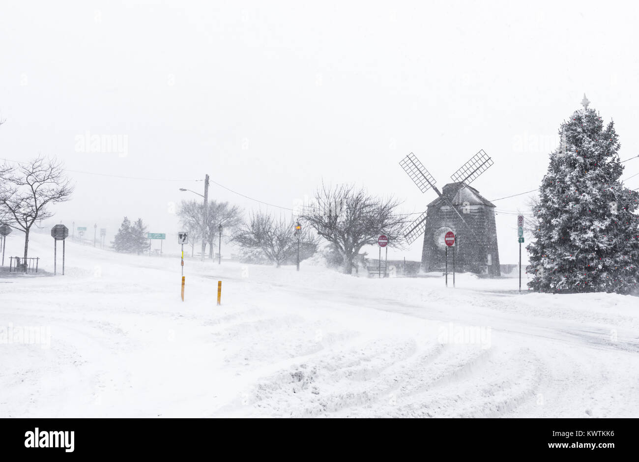 snowy day in sag harbor, ny Stock Photo