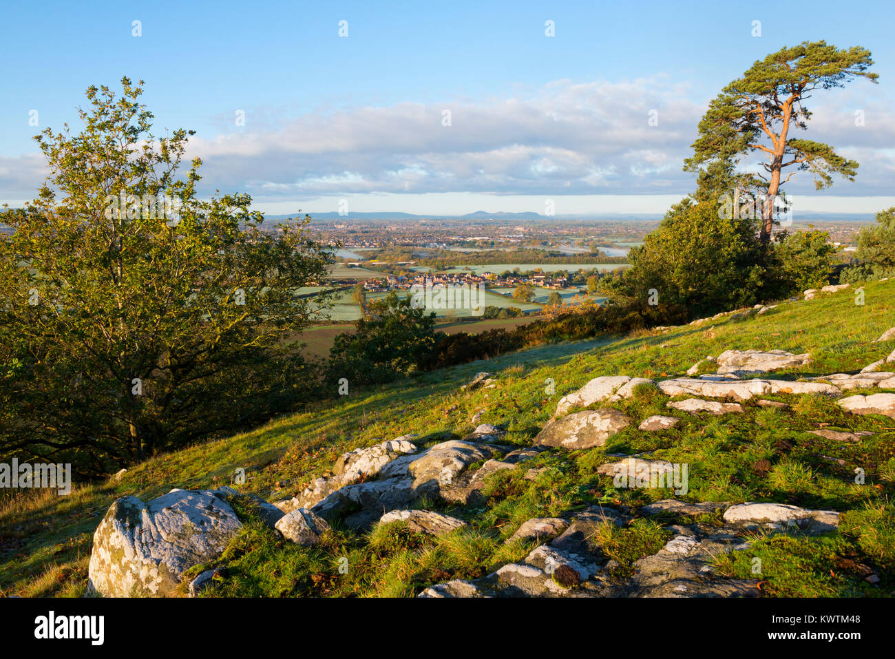 The view towards Shrewsbury from Haughmond Hill, Shropshire Stock Photo