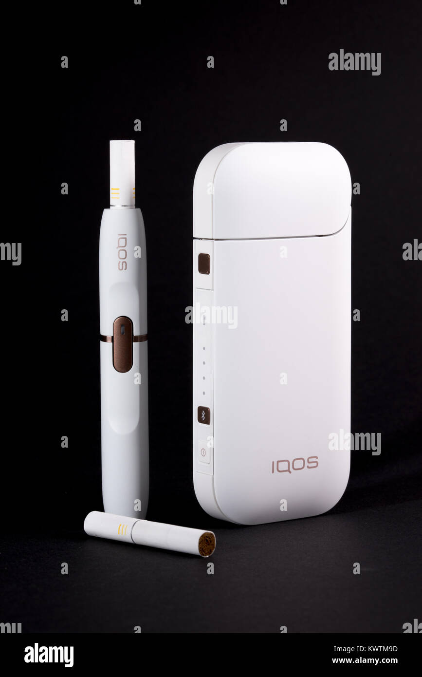 Ljubljana, Slovenia - January 4 2018: Newest electronic cigarettes, heating tobacco system IQOS is being introduced on European market Stock Photo