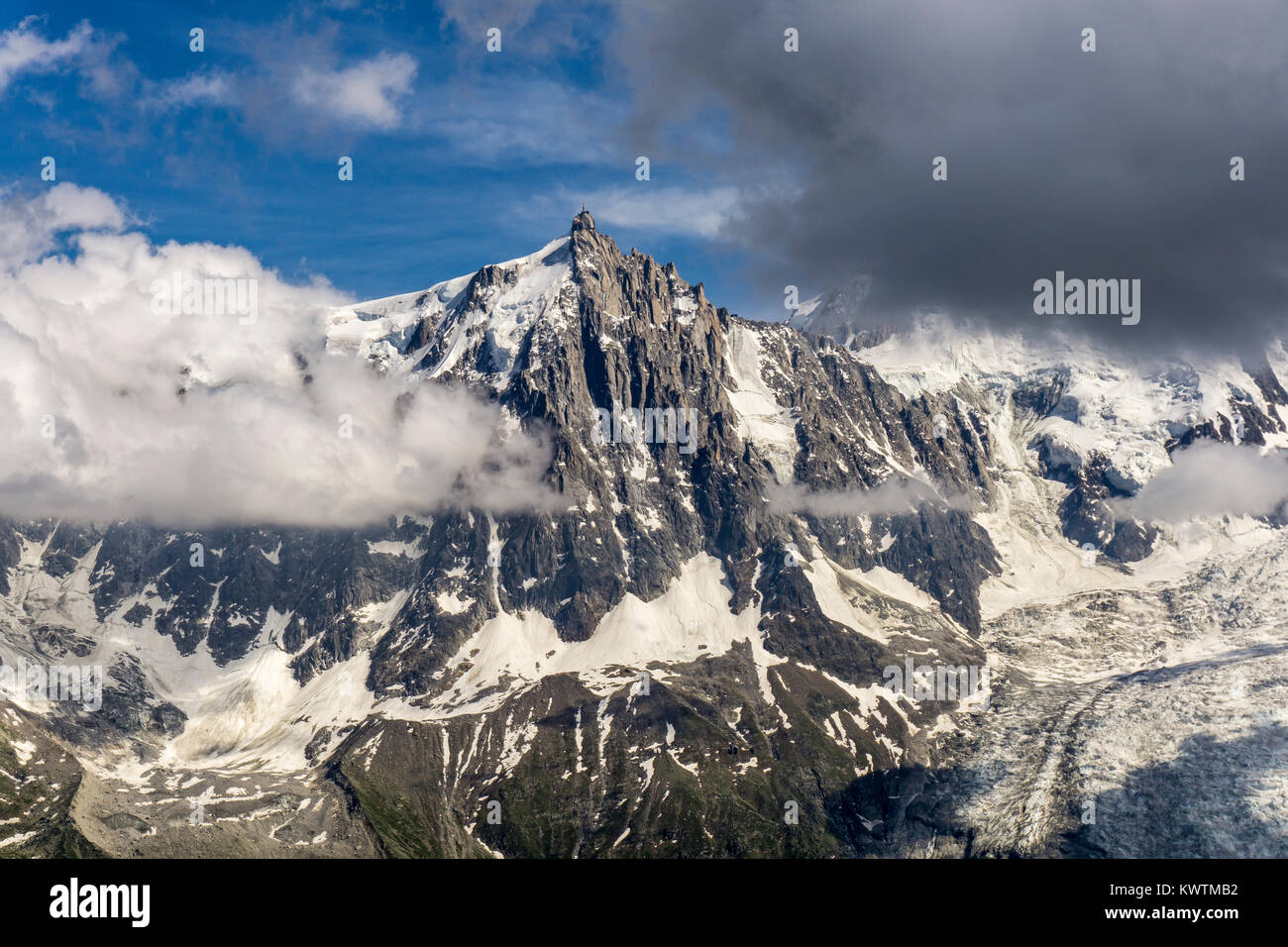 The beautiful scenery of the Aiguille du Midi and the glacier between ...