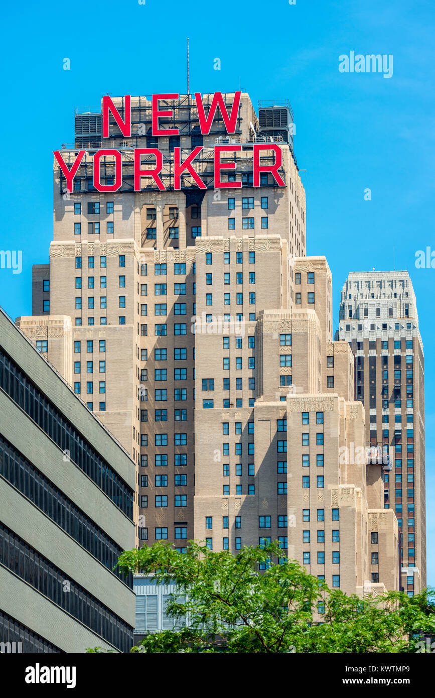 The New Yorker Hotel in New York City, USA. It is one of the most famous hotels in New York, located on 8th Avenue in Midtown Manhattan. Stock Photo