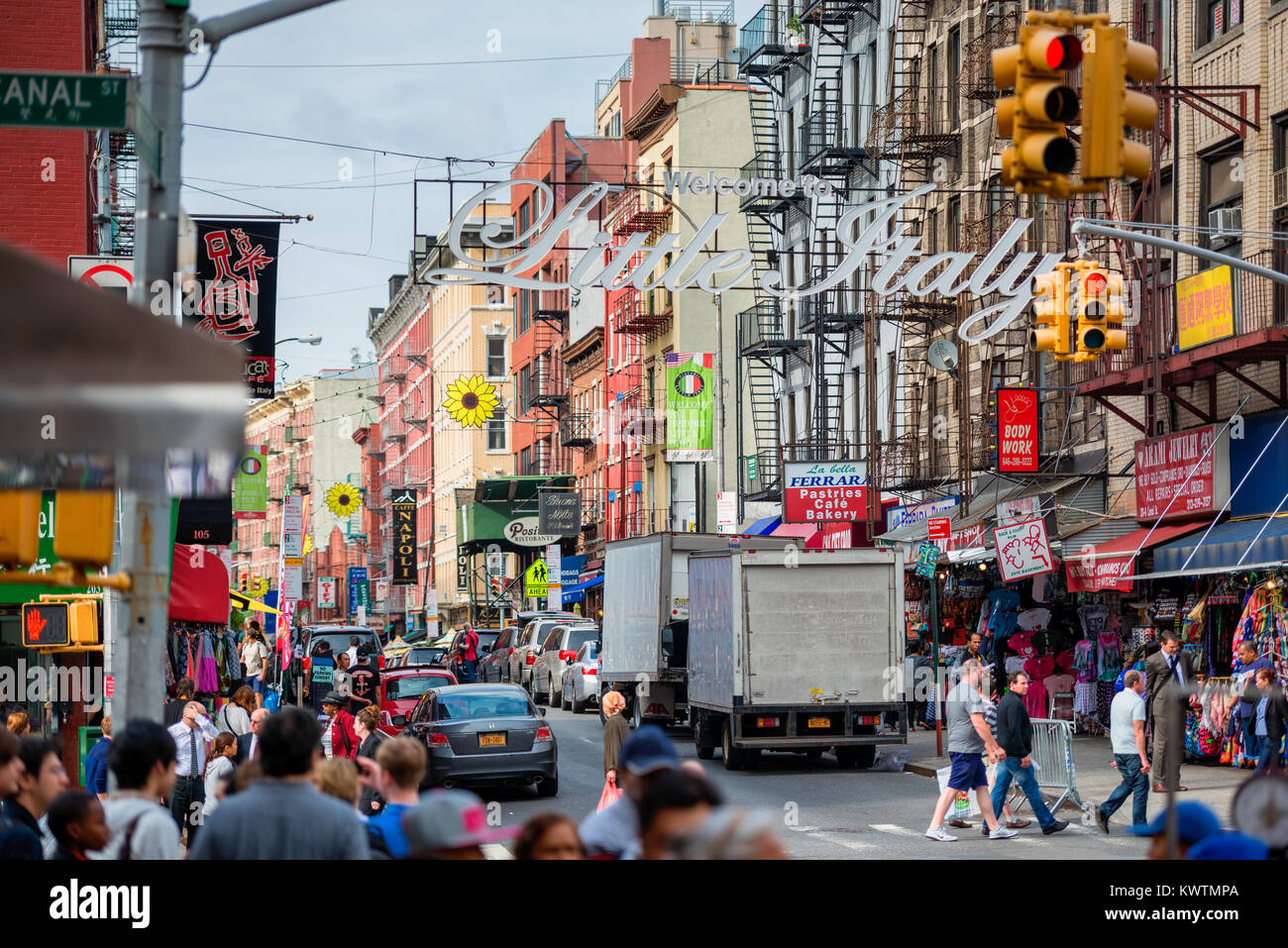 Little Italy is a neighborhood in Lower Manhattan, New York City, USA, once known for its large population of Italian Americans. Stock Photo