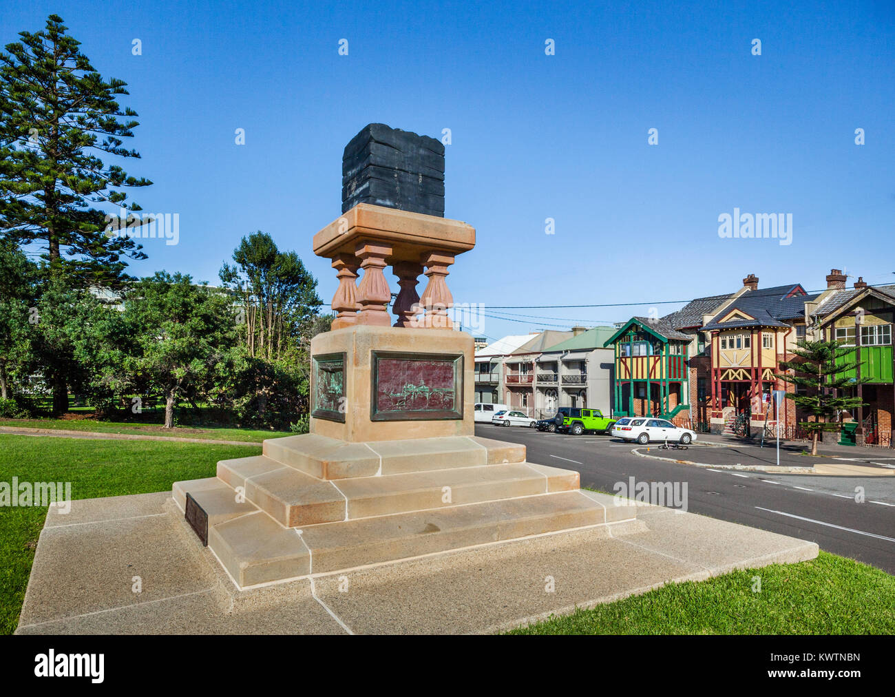 Australia, New South Wales, Newcastle, view of the Coal Monument, erected by the citizens of Newcastle as symbolic of the coal mining industry for whi Stock Photo