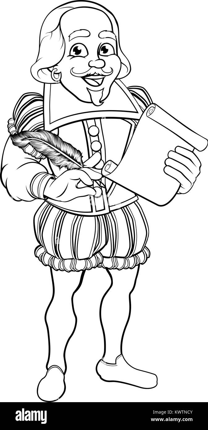 Elizabethan Shakespeare Cartoon Character Stock Vector