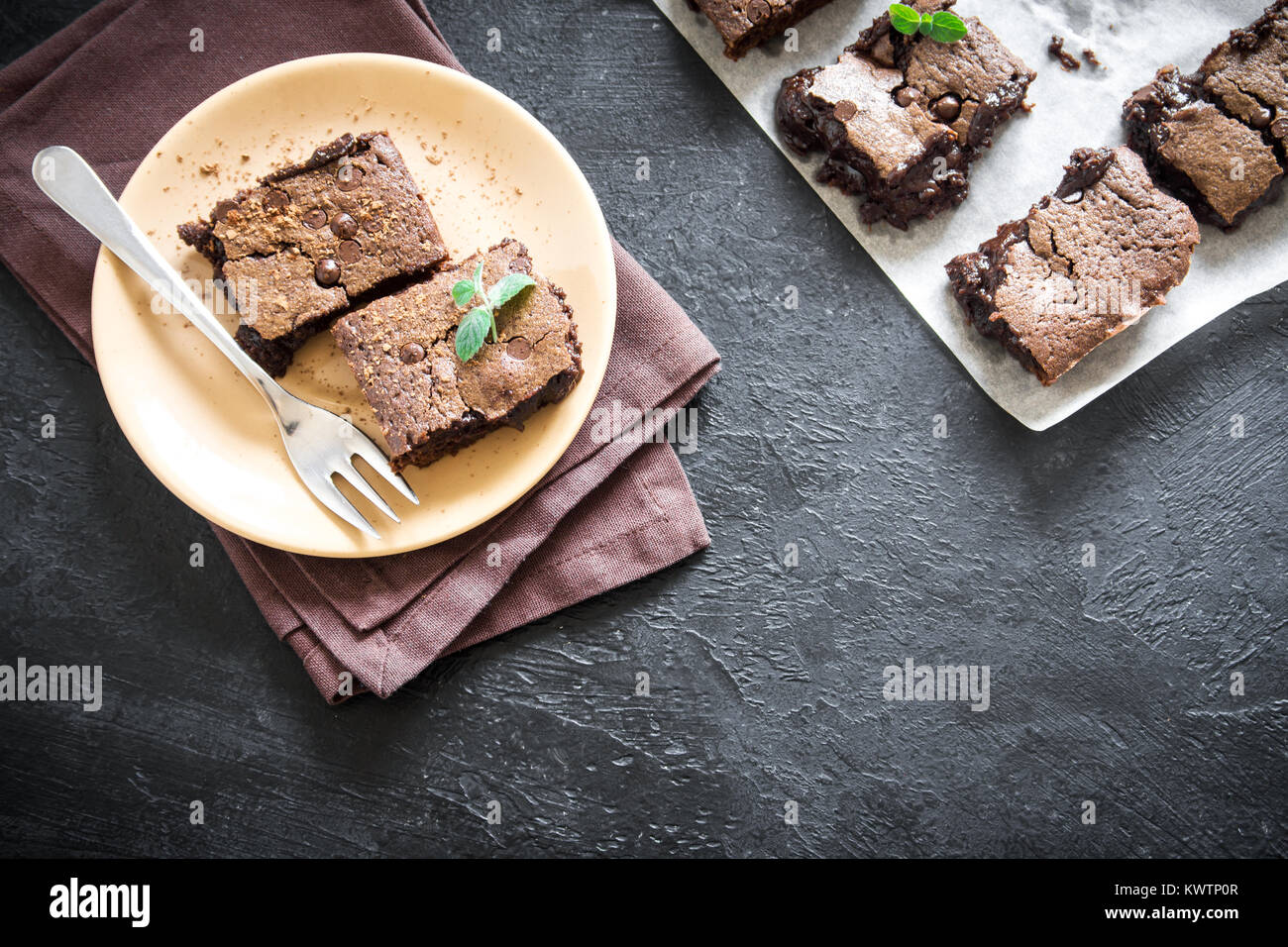 Double Chocolate Brownies. Homemade chocolate fudge brownies with