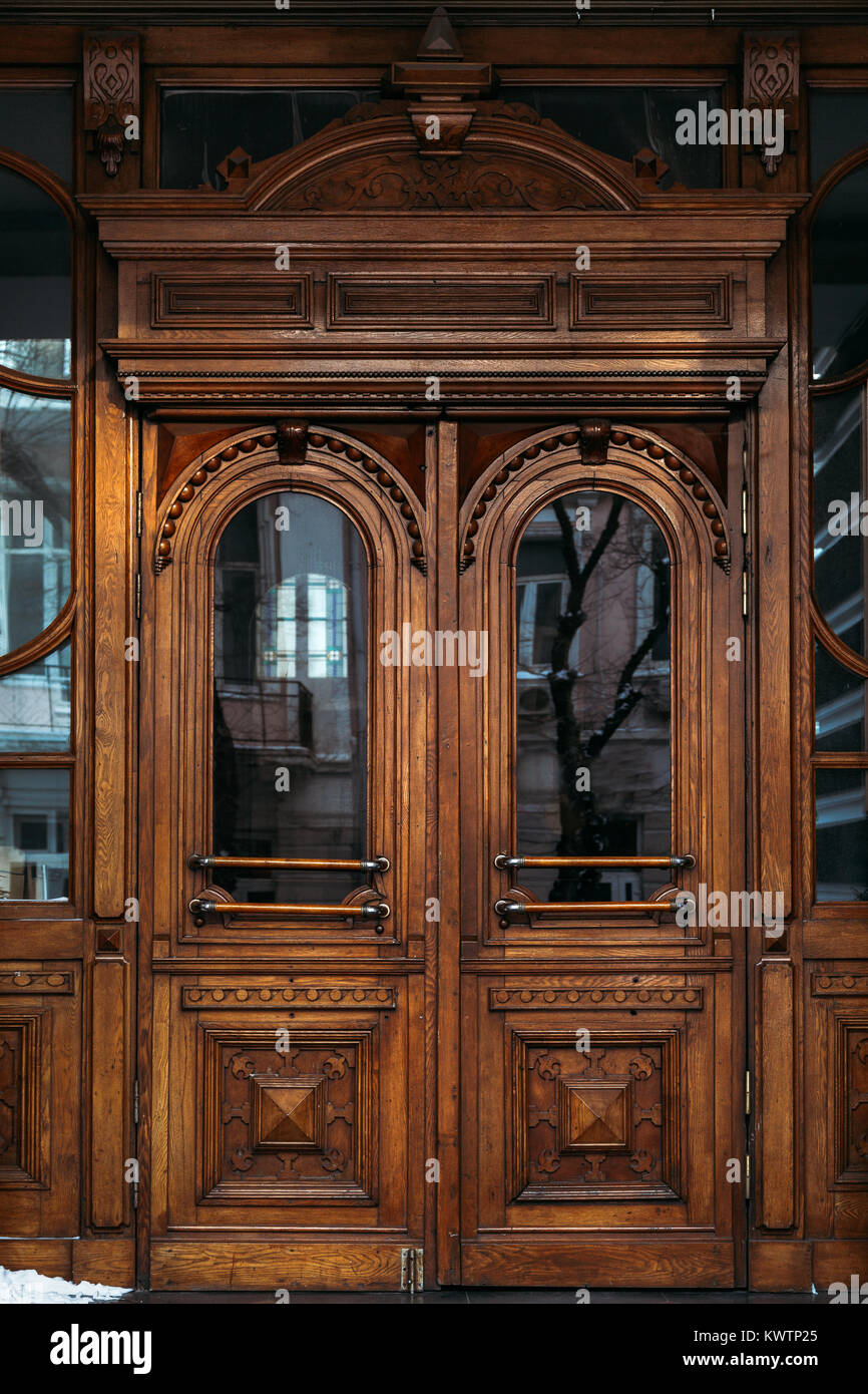 Old wooden closed door Stock Photo