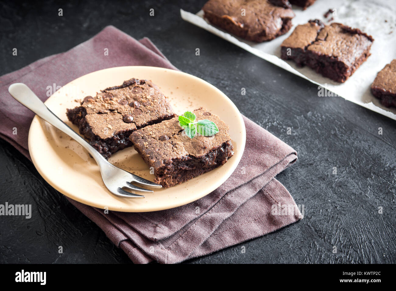 Double Chocolate Brownies. Homemade chocolate fudge brownies with