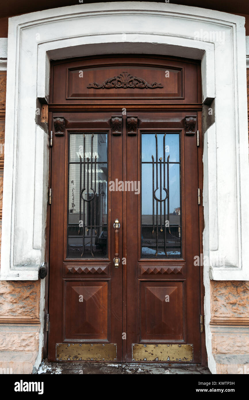 Old wooden closed door Stock Photo