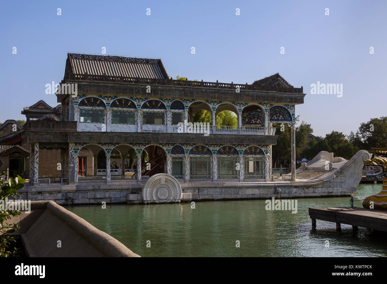 Summer Palace and Imperial Garden in Beijing 'Stone Boat', China Stock Photo