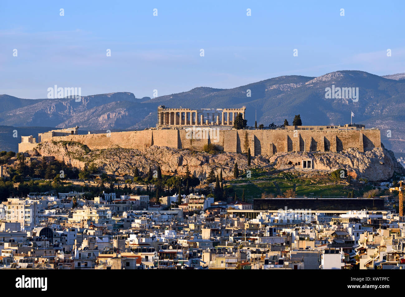Acropolis in Athens, Greece, during sunset Stock Photo