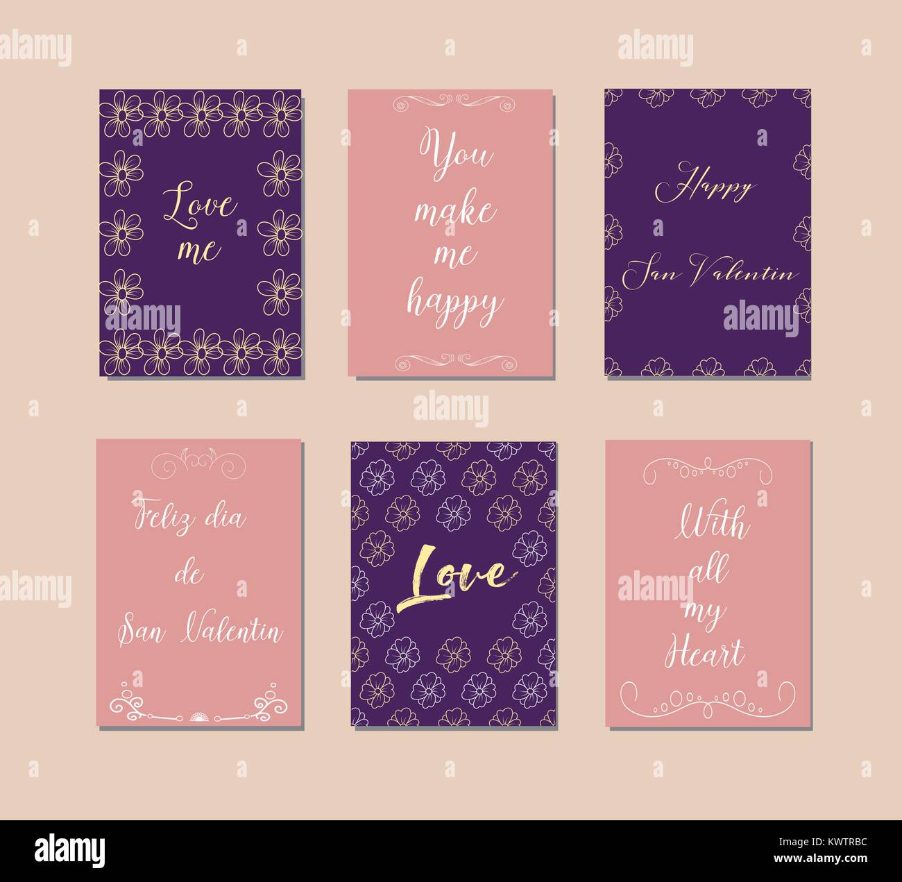 Decorative greeting cards for Valentine's Day.Typography set.The main