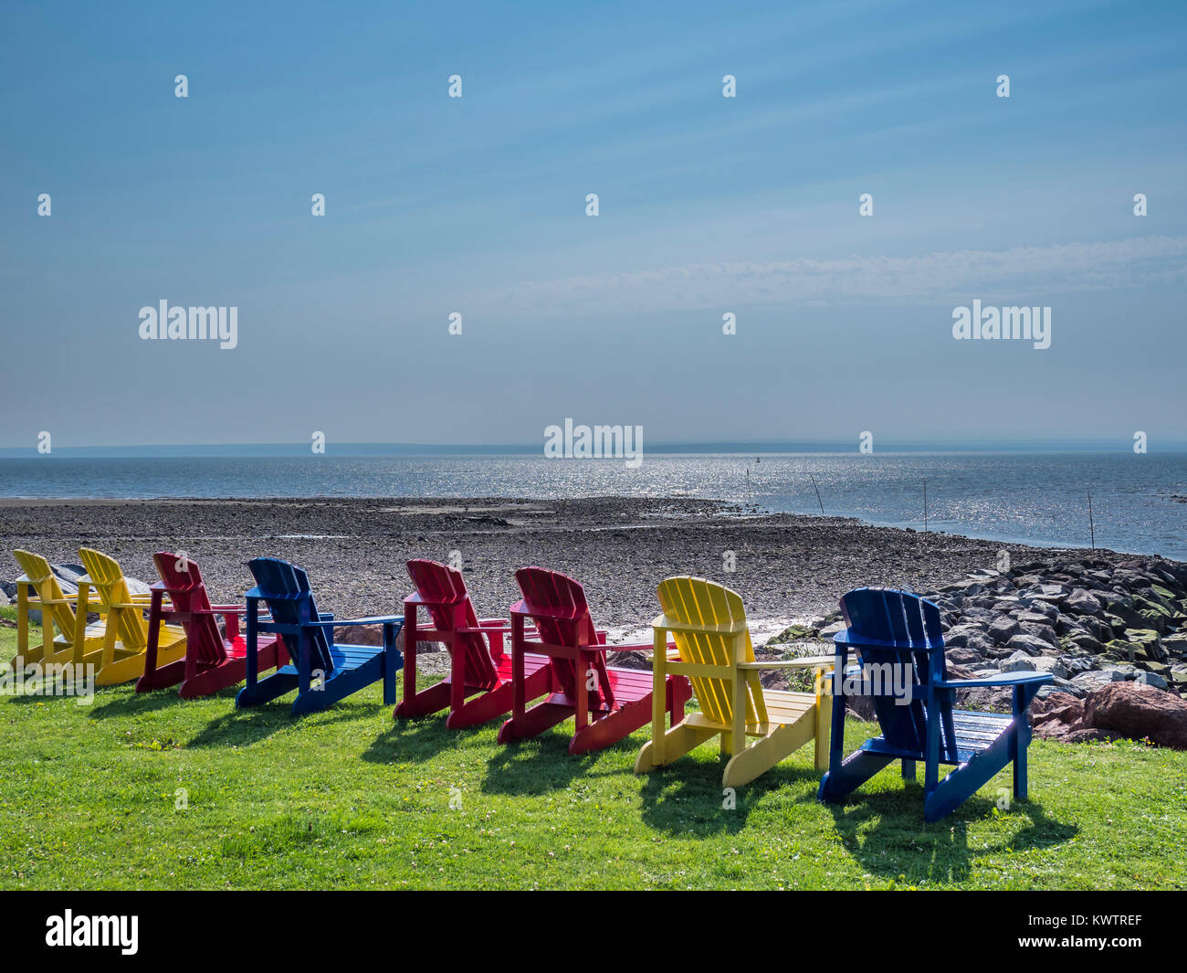 Adirondack chairs, Alpine Motor Inn, Alma, Bay of Fundy, New Brunswick ...