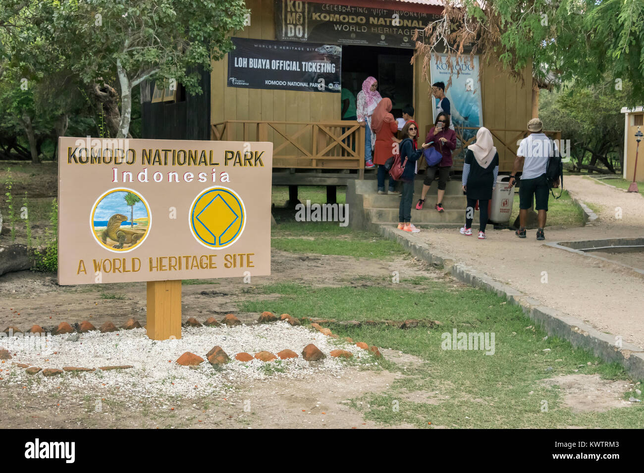 Komodo National Park, Loh Buaya ticketing house, Rinca Island, Indonesia Stock Photo