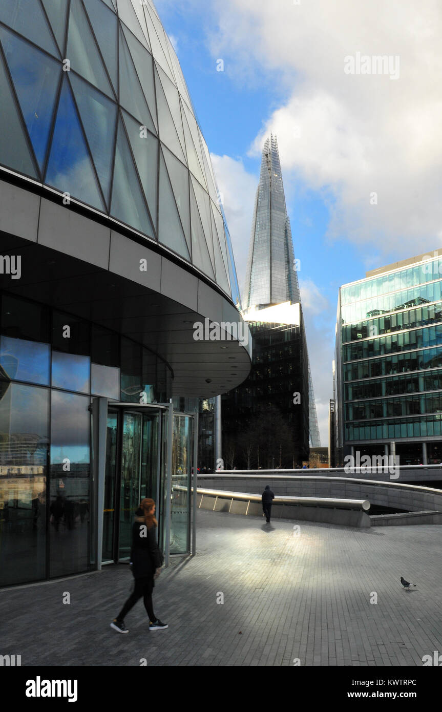 An unusual or different view of city hall and the shard office