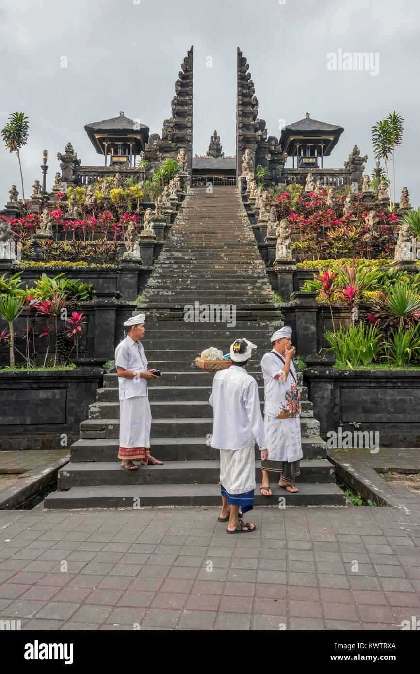 Worshippers at Pura Besakih, the Mother Temple of Bali, Mount Agung, Bali Island, Indonesia Stock Photo