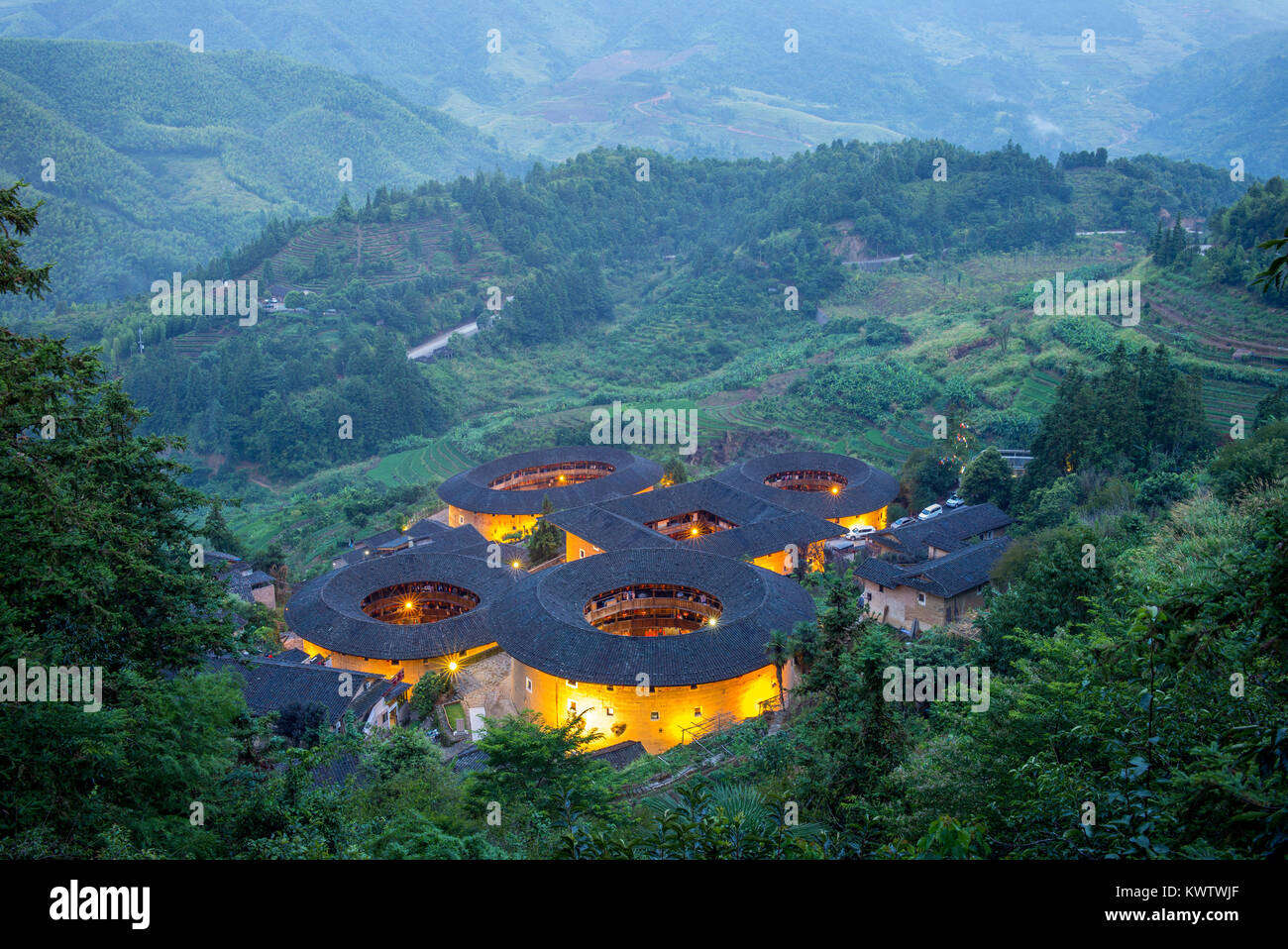 aerial view of Tianluokeng Tulou cluster Stock Photo