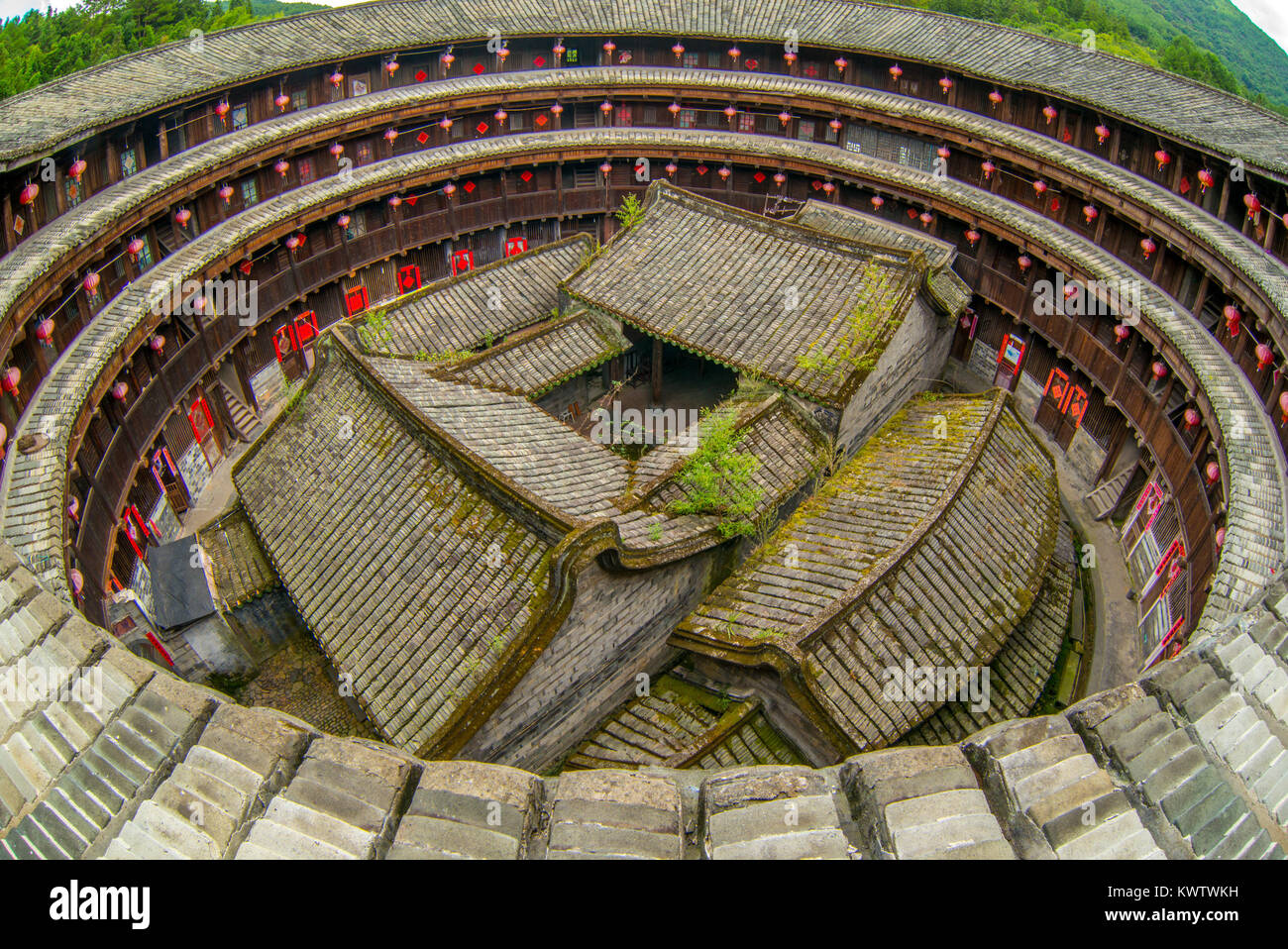 aerial view of fujian tulou (hakka roundhouse). Stock Photo