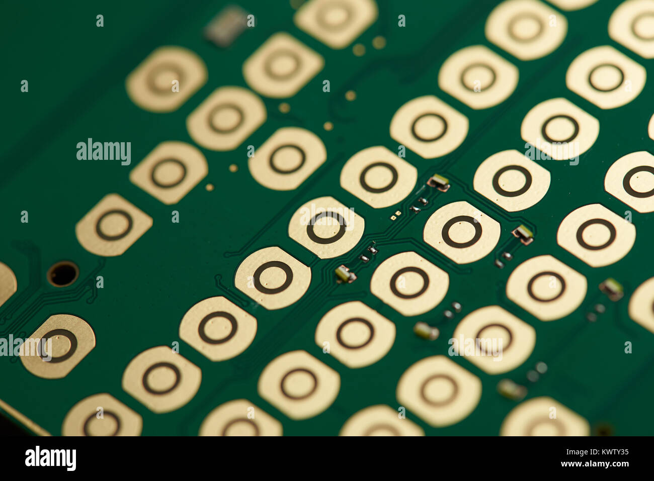 Green circuit board close up. Main board of mobile phone Stock Photo