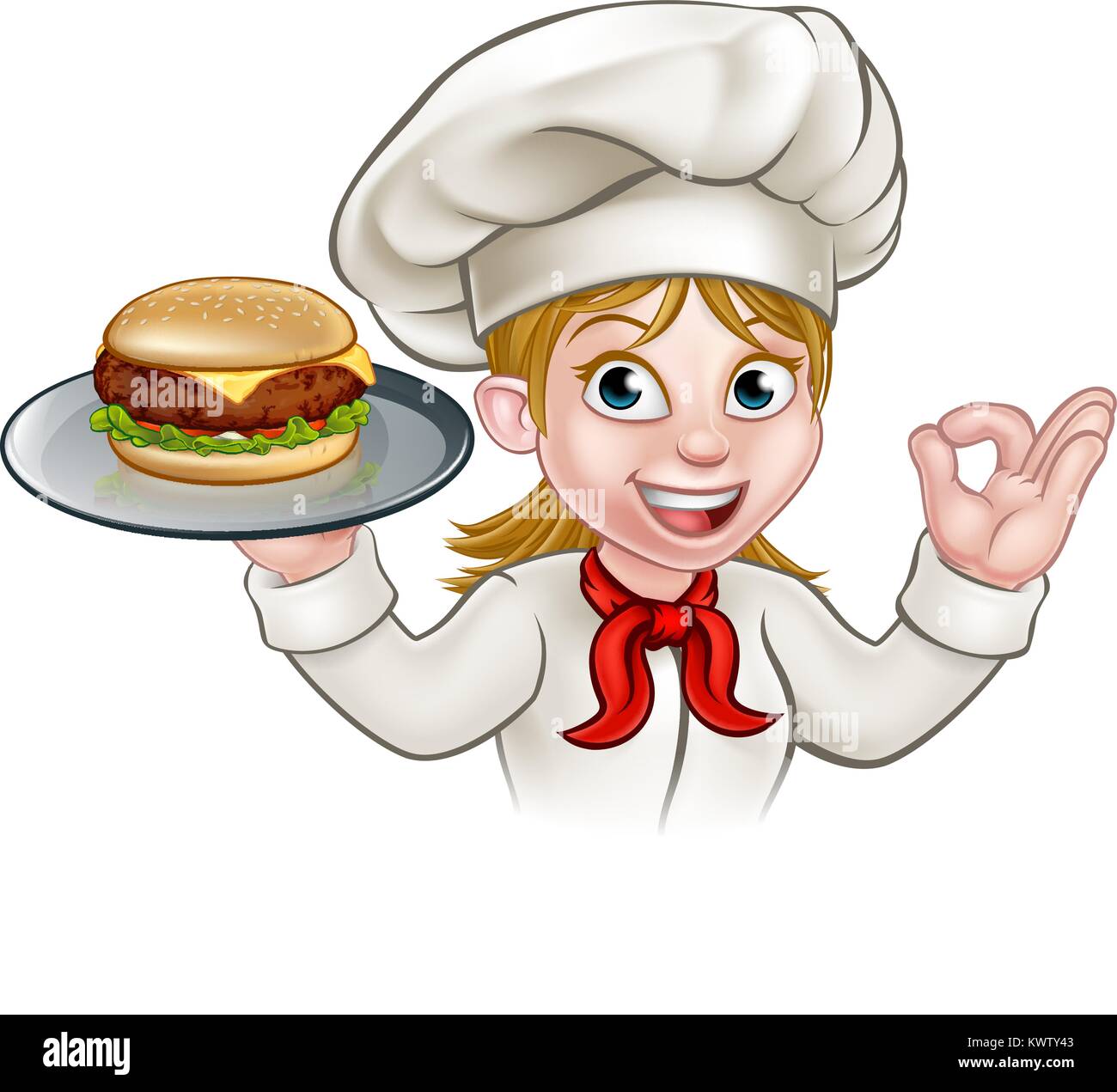 Chef Woman Cartoon Character Holding Burger Stock Vector