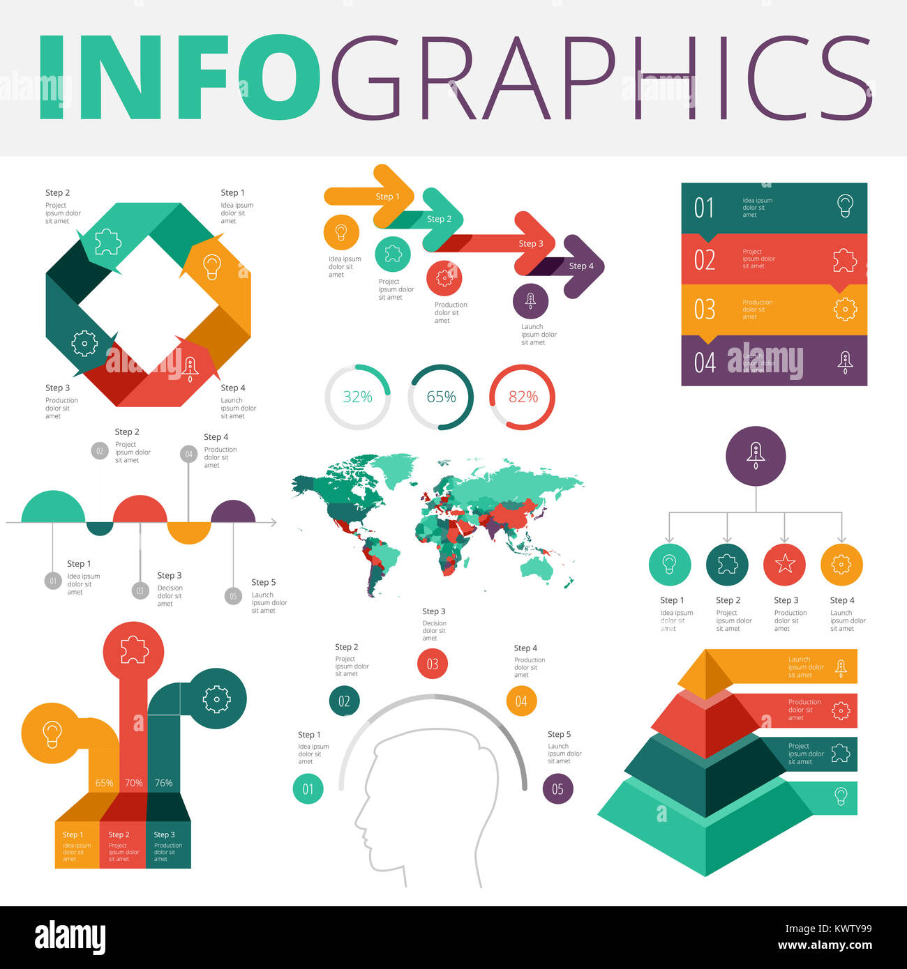Infographics design elements collection for business, technology and ...