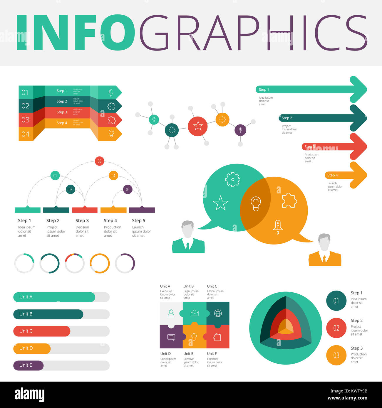 Infographics design elements collection for business, technology and ...