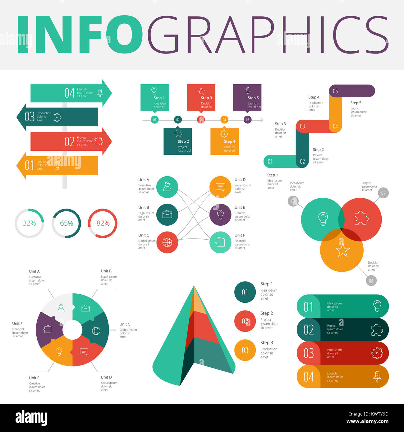 Infographics design elements collection for business, technology and ...