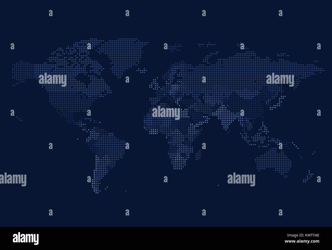 Dotted World map of square dots on dark background Stock Photo - Alamy