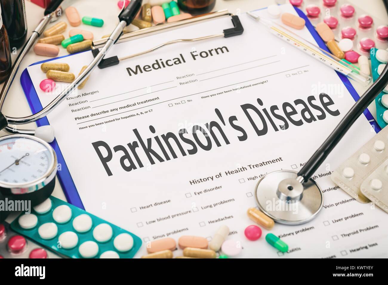 Medical form on a table, diagnosis parkinson's disease Stock Photo Alamy