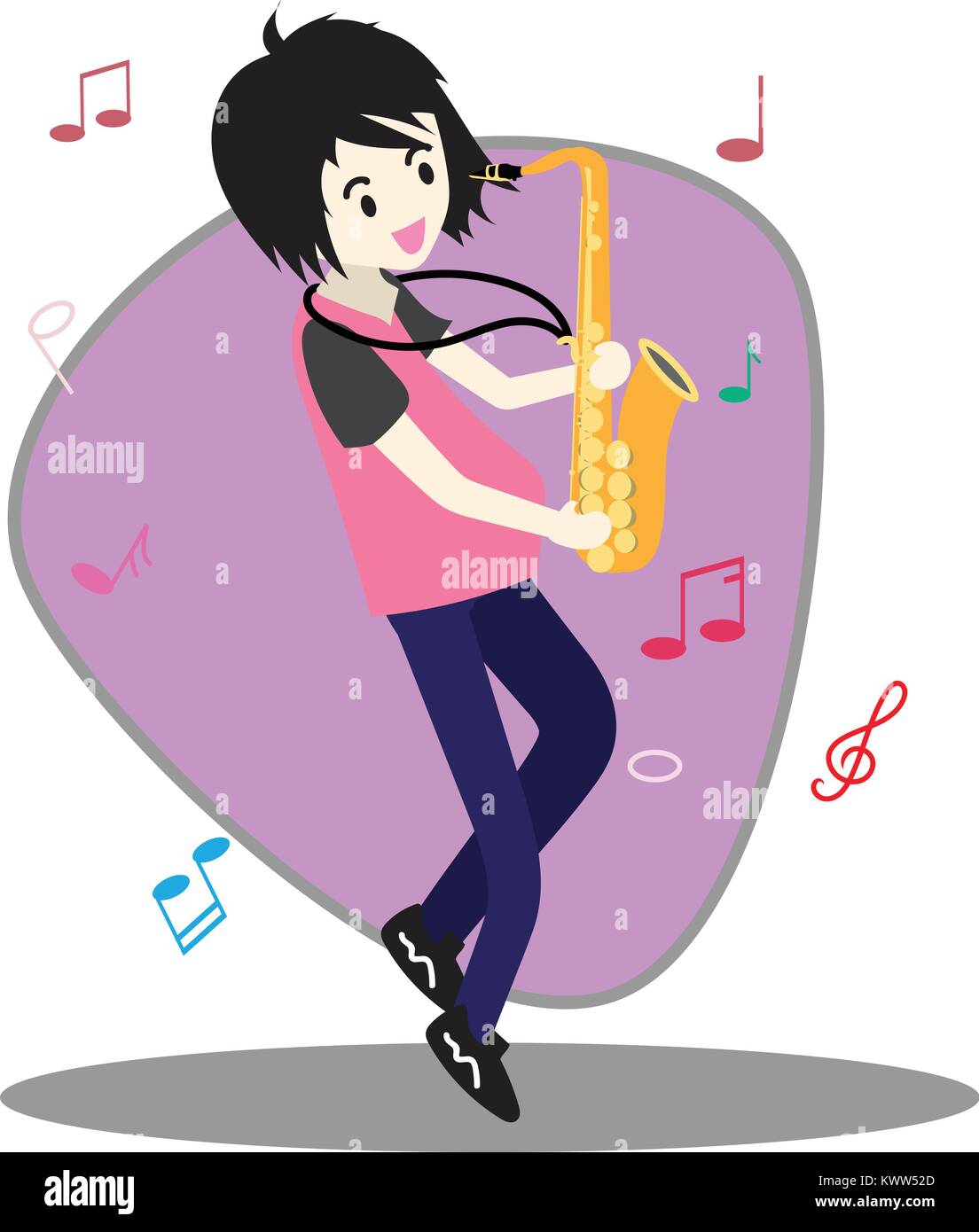 Young boy playing saxophone Happy Love music Background character