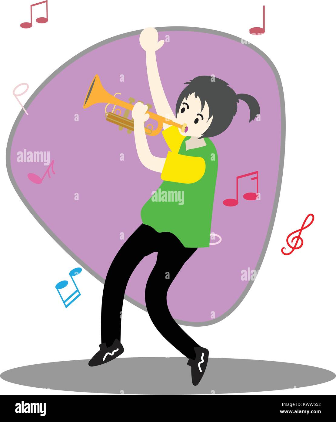 Young boy playing Trumpet Happy Love music Background character design