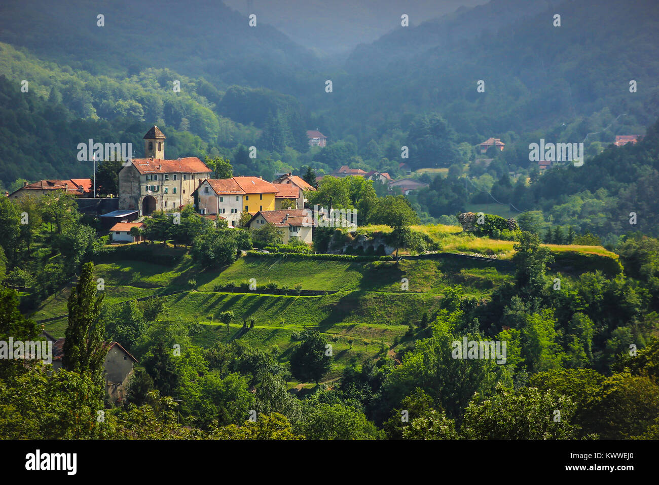 Panoramic view over Sassello village in Liguria, Italy Stock Photo