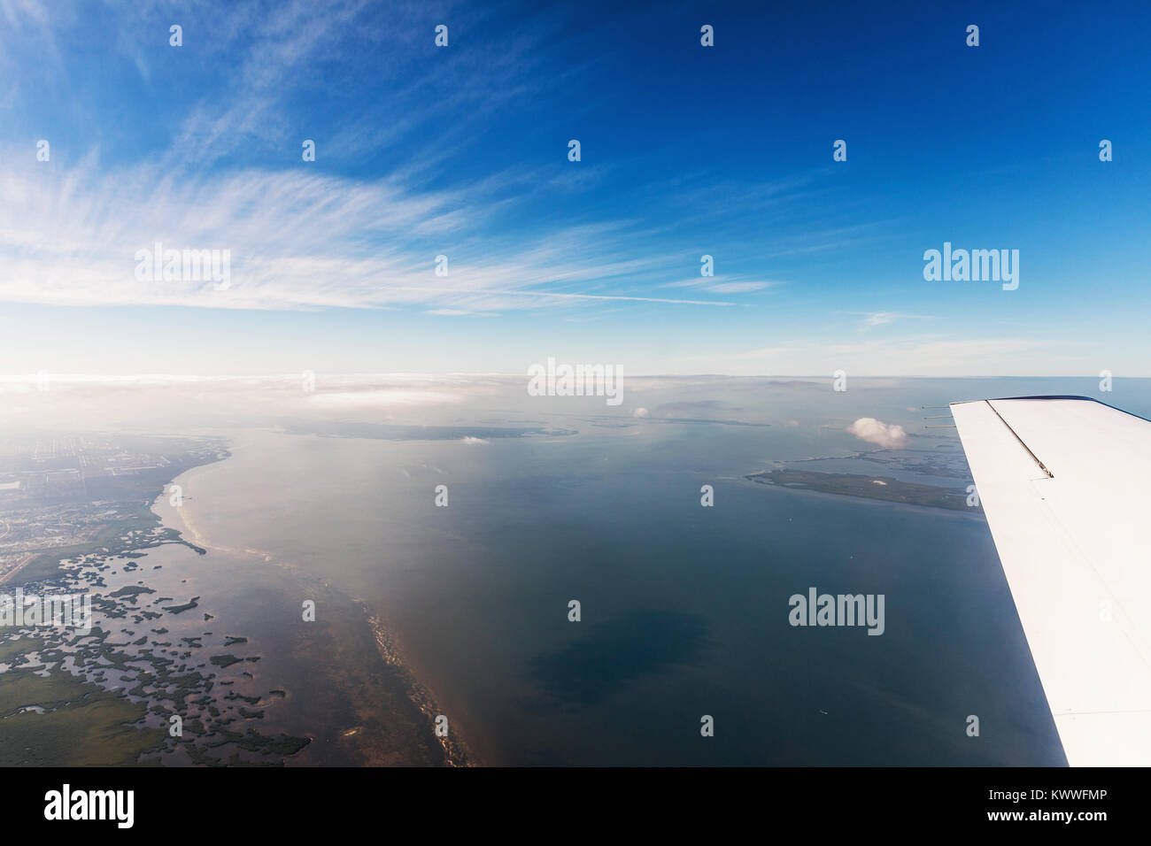 Typical landscape on the west coast of Florida in Fort Myers. Aerial view of the sea and the beautiful beaches of Florida. Stock Photo